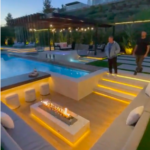 backyard design hot tub fire pit