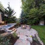 backyard design hot tub fire pit