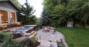 backyard design hot tub fire pit