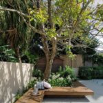 backyard design around tree