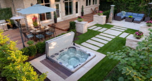 backyard design with hot tub