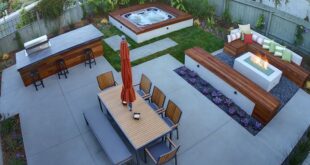 backyard design hot tub fire pit