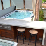 backyard design with hot tub