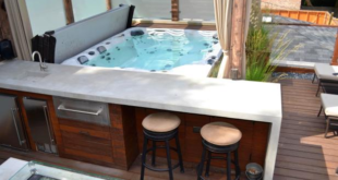 backyard design with hot tub