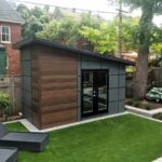 backyard design with shed