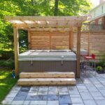 backyard design with hot tub