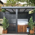 backyard design with hot tub