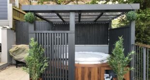 backyard design with hot tub