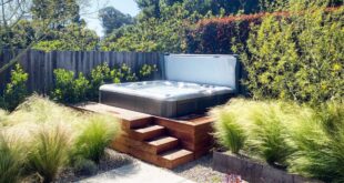 backyard design with hot tub