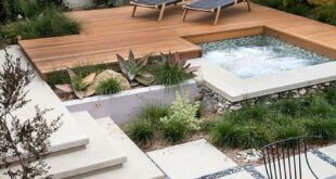 backyard design with hot tub