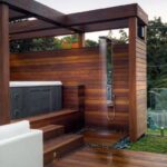 backyard design with hot tub