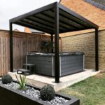 backyard design with hot tub