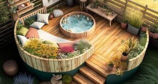 backyard design with hot tub