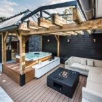 backyard design hot tub fire pit