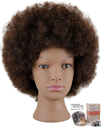 Traveller Location : Mannequin Head African American with 100% Human Hair  Cosmetology Afro Hair Manikin Head for Practice Styling Braiding : Beauty
