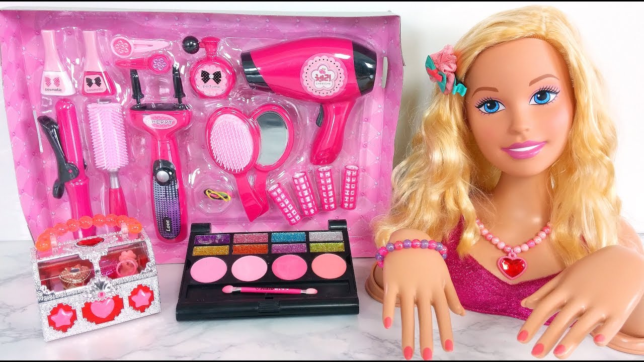 Gaint Barbie Head Styling Doll Makeup Cosmetic Set دمية باربي لعبة Barbie  Maquiagem Brinquedos