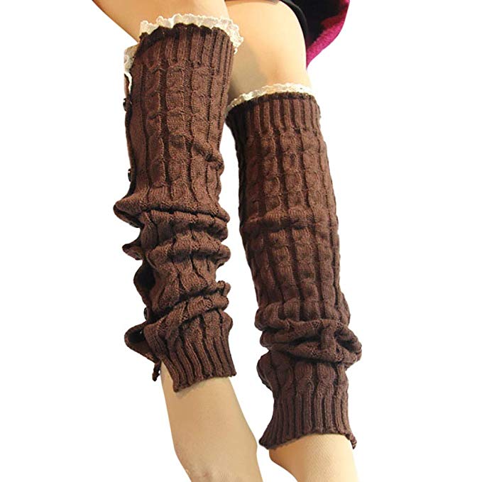 Frashing Frauen Beinlinge gestrickte Winter Spitze Socken lange stricken  Strick Socken Leggings Beinwärmer mit Knopf Socken