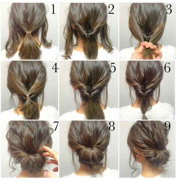 Step by step messy bun updo tutorial short to medium length hair