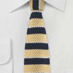 Krawatte gestrickt hellgelb navyblau