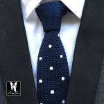 HEIßER Verkauf Strick Krawatte Hohe Qualität Woven Gestrickte Krawatte Navy  Blau mit Weißen Punkten