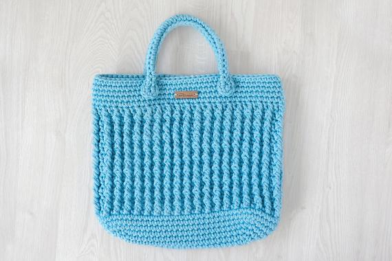 Blue Crochet Bag/Crochet Tote bag/Crochet Purse/ Capacious | Etsy