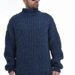 Image is loading Men-s-Hand-Knit-Wool-Ribbed-SWEATER-Mock-