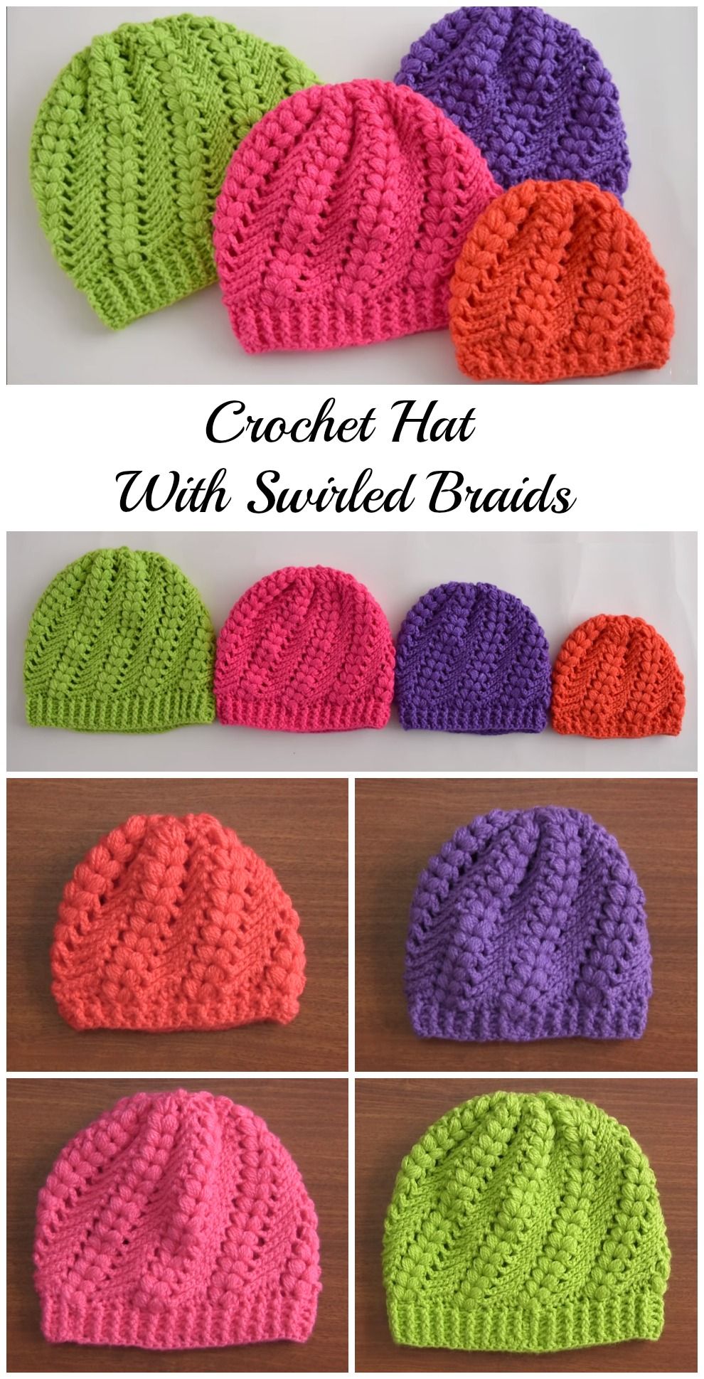 Crochet Hat With Swirled Braids Häkeln Anleitung, Anleitungen, Hut Häkeln,  Mütze Kinder,
