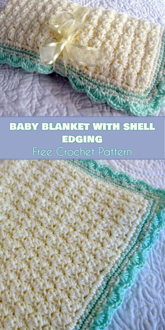 Baby Blanket with Shell Edging [Free Crochet Pattern]
