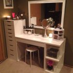 Makeup organization and storage. Desk and dresser unit from Ikea.