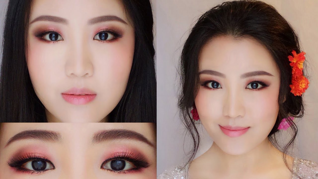 Rose Gold Romantic Makeup/ Asian Bridal Makeup Tutorial/ Chocolate& Flower  Bridal Makeup Style