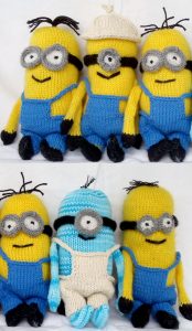 Free Knitting Pattern for Minion Softies 9 inch - Stana D. Sortor designed  these 9″ (22 cm) minion toys.