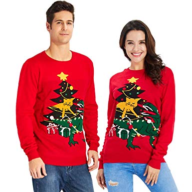Goodstoworld Unisex Strickpullover Ugly Christmas Sweater Neuheit  Dinosaurier Faultier Katze Strickmuster Weihnachtspullover S-XXL:  Traveller Location: Bekleidung