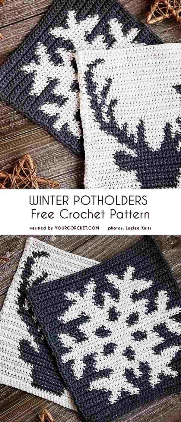 Winter Potholders Free Crochet Pattern