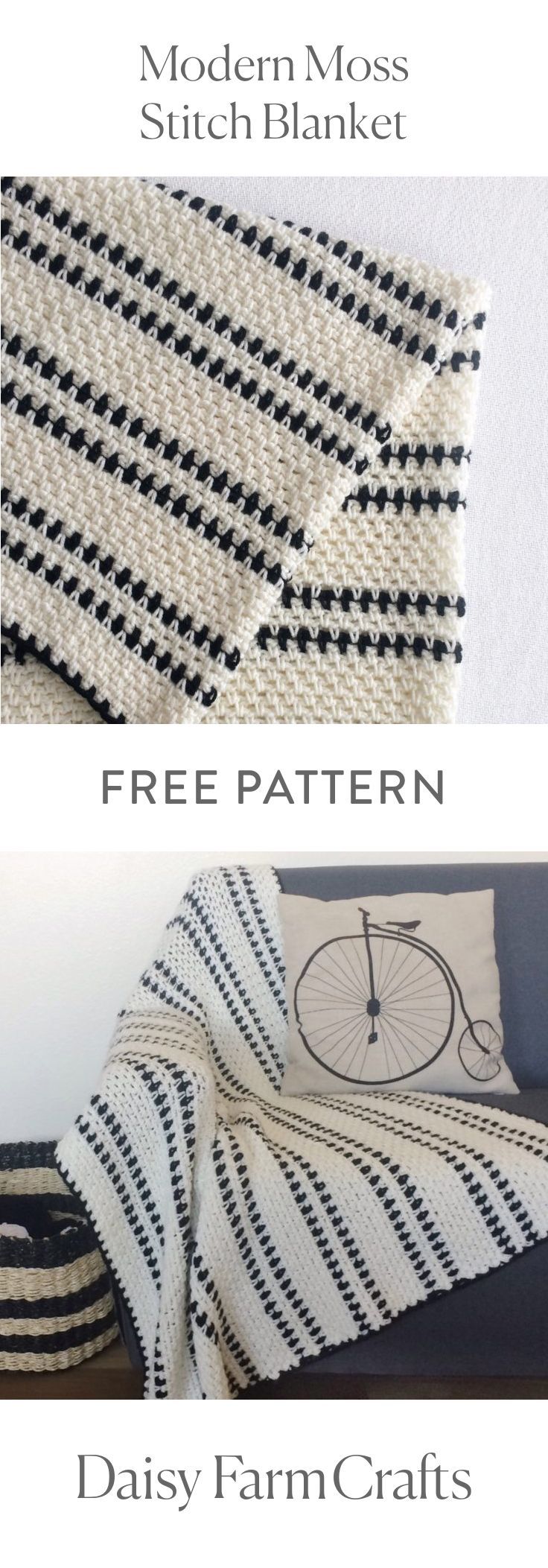 FREE PATTERN Crochet Modern Moss Stitch Blanket by Daisy Farm Crafts