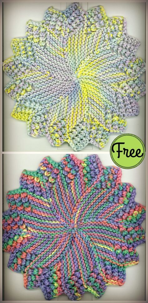 Round Sunburst Dishcloth Free Knitting Pattern