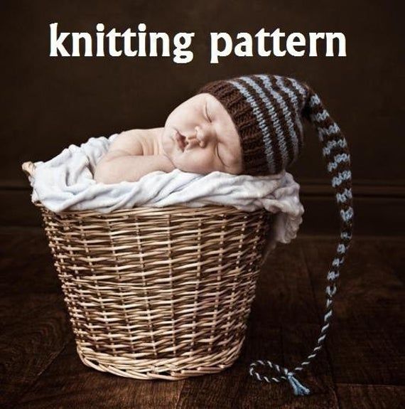 Lange Schwanz Pixie Baby Hut stricken Muster in 3 Größen, PDF-Nummer 109, INSTANT DOWNLOAD -- Erlaubnis zu verkaufen--über 45.000 Muster verkauft