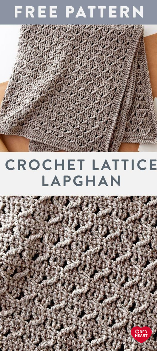 Crochet Lattice Lapghan free easy crochet pattern in Suoer Saver yarn. Alternate…