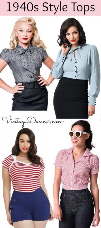 1940s Style Blouses, Tops, Shirts