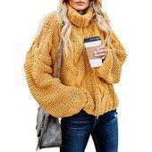 3.98 $ Pullover Astylish Frauen Chunky Turtle Cowl Neck Lose Zopfmuster Pullover…