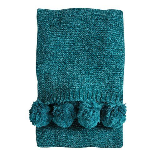 Andres Knitted Pom Pom Chenille Throw August Grove Colour: Teal