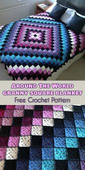 Around the World Granny Square Blanket Free Crochet Pattern #freecrochetpatterns…