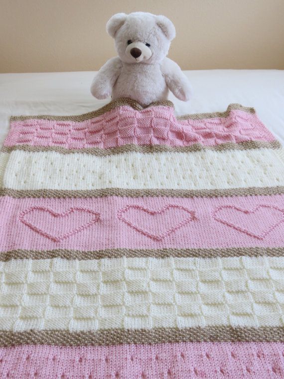 Baby Blanket Pattern, Heart Baby Blanket Pattern - Easy Knitting Pattern by Deborah O'Leary