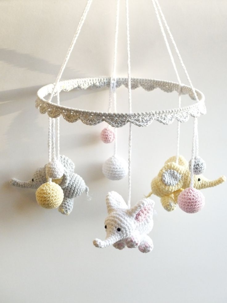 Baby Mobile, Crochet Elephant, Crochet Baby Gift, Handmade baby mobile, Elephant Crib Mobile