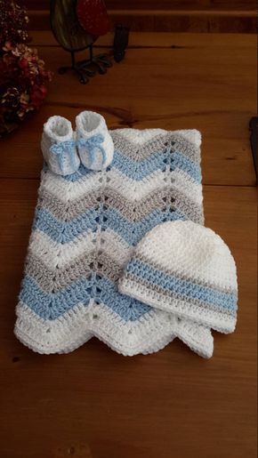 Baby boy, chevron, ripple, baby, crochet blanket, afghan crochet, crocheted blanket, crocheted afghan,blue, grey &white