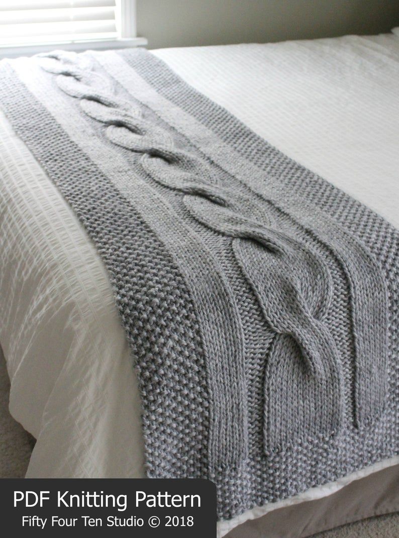 Bed Runner KNITTING PATTERN / River of Dreams / Cable Blanket / Throw / Knit / Gift / Modern / Christmas / Wedding / PDF Instant Download