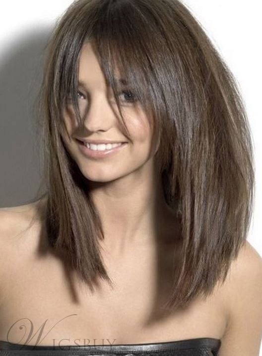 Blunt Cut Medium Straight Capless Synthetic Hair Wigs 16 Inches