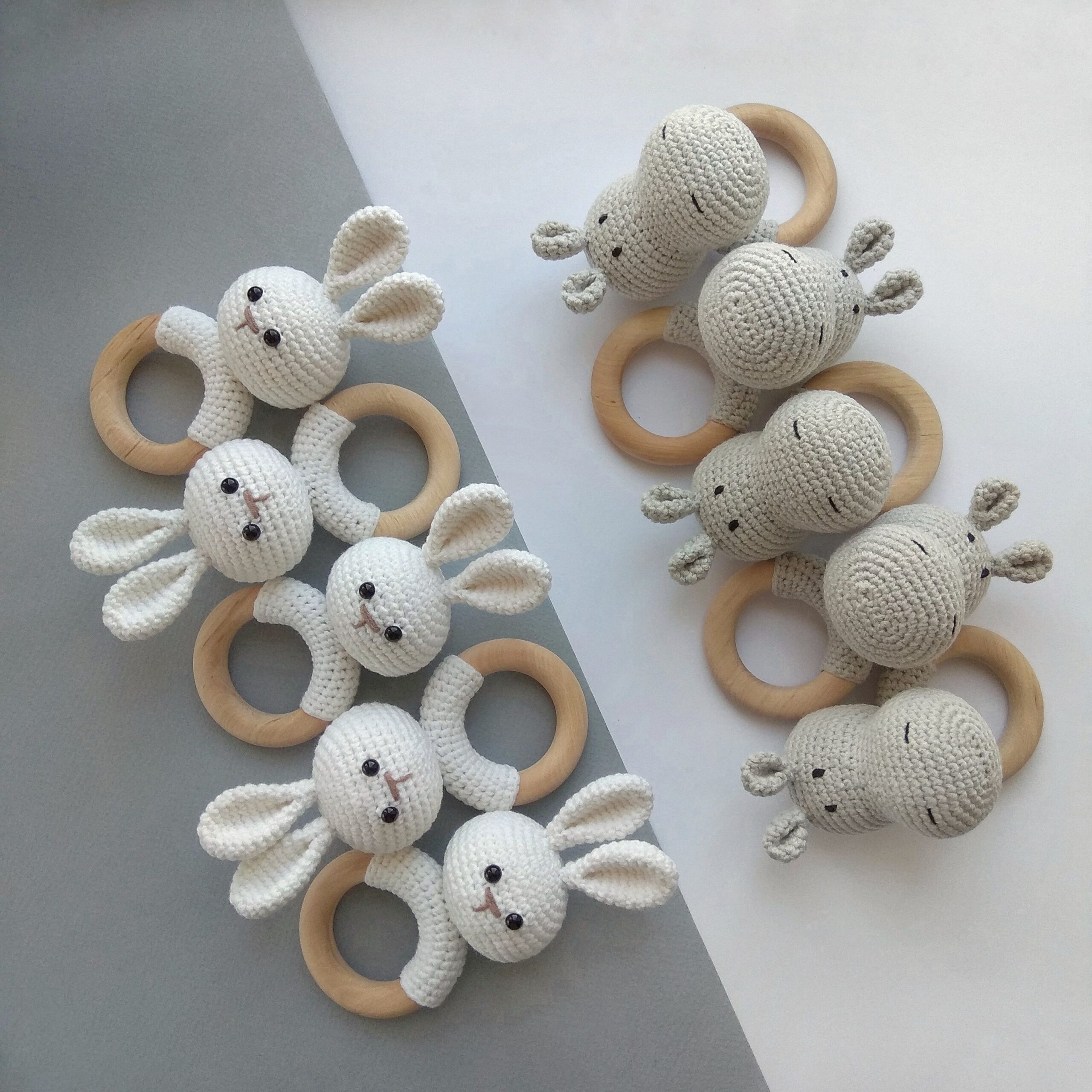Bunny Rabbit rattle Crochet Baby gift Natural nursery toys Newborn toy Organic eco animal attle