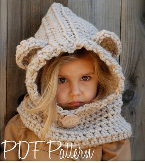 CROCHET PATTERN - Baylie Bear Cowl (3/6 months, 6/12 months, 12/18 month,Toddler, Child, Adult sizes)