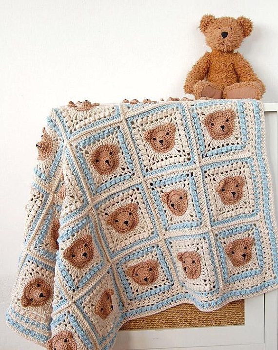 CROCHET PATTERN: teddy bear crochet baby blanket pattern and step-by-step tutorial, Häkelanleitung, baby afghan