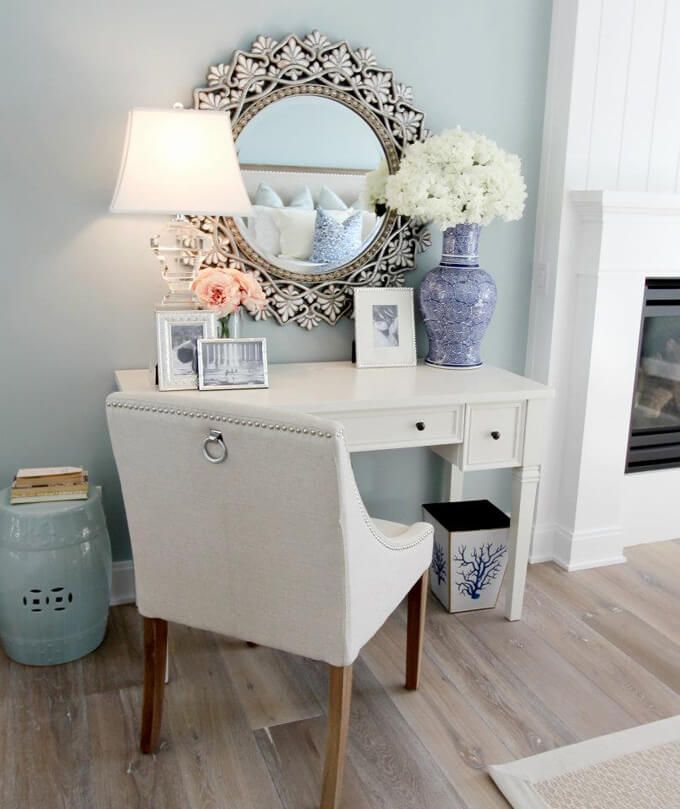 Classic+White+Vanity+with+Ornate+Mirror